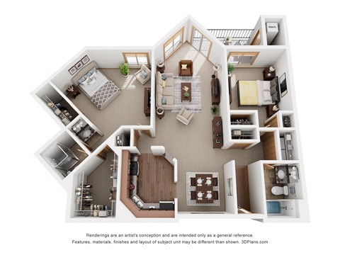 a 1 bedroom floor plan is shown in this rendering